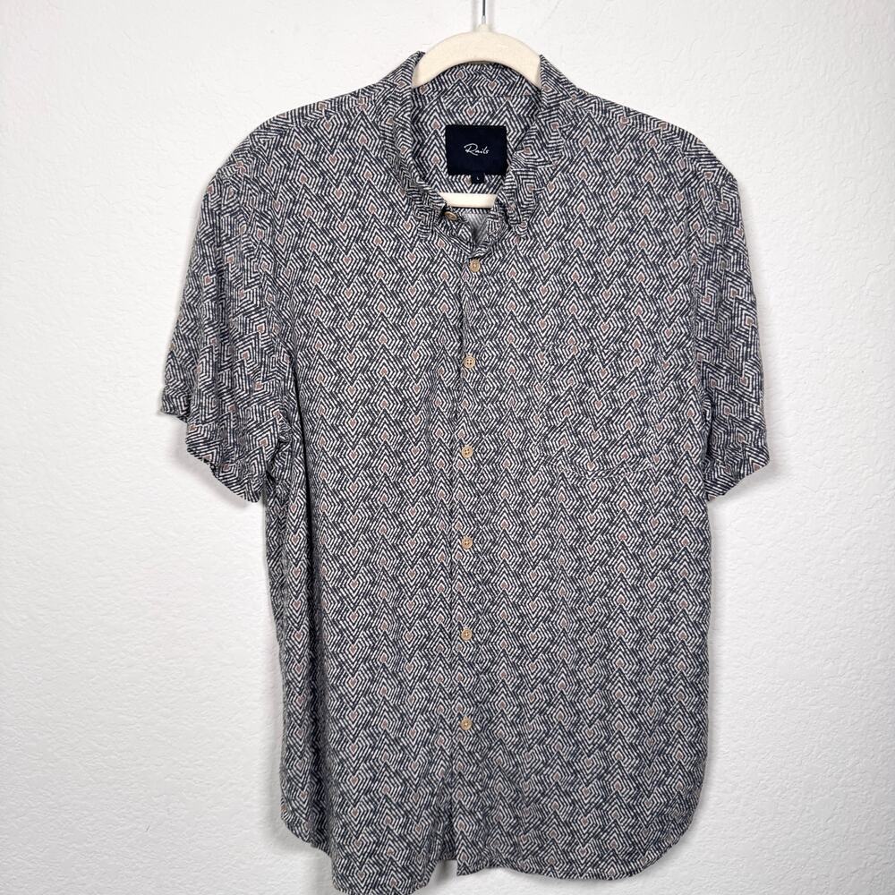 Rails Mens Carson Short Sleeve Button Shirt Size L Linen Tribal Batik Celestial